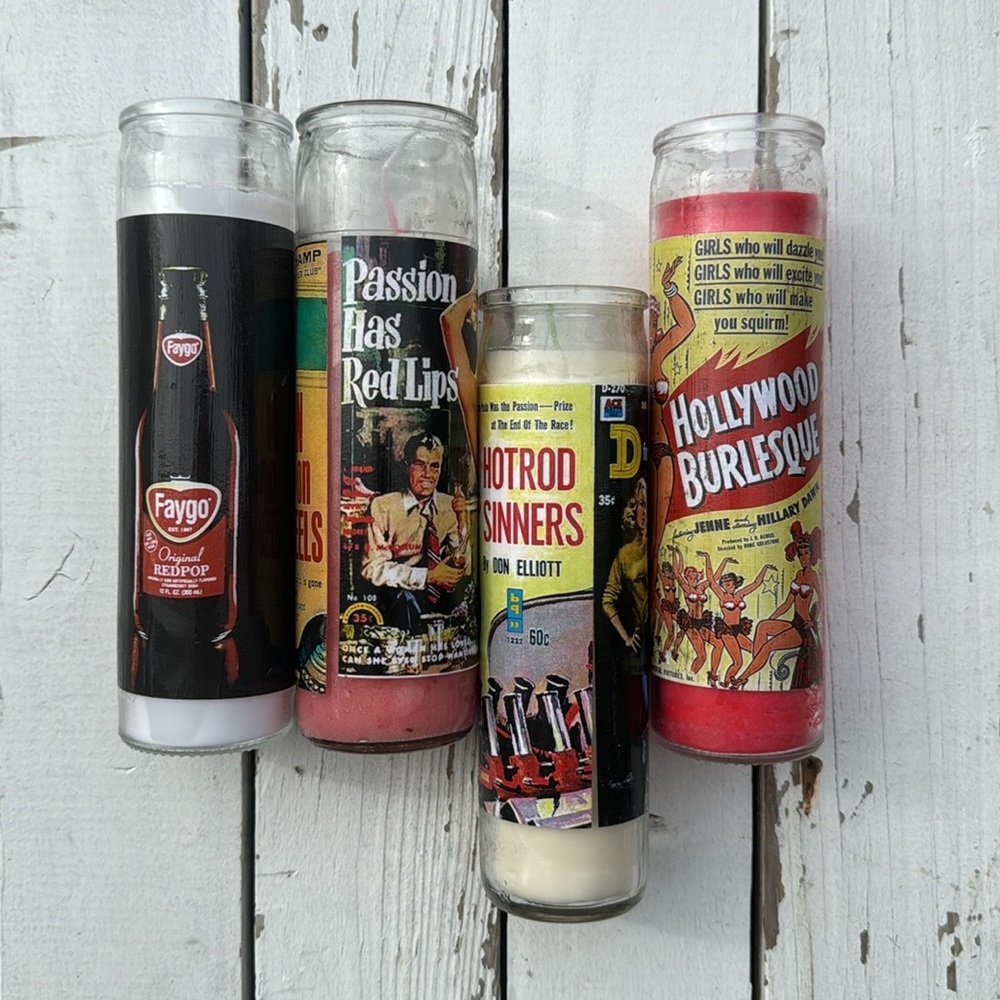 Set of Four Retro Handmade Glass Pillar Candles